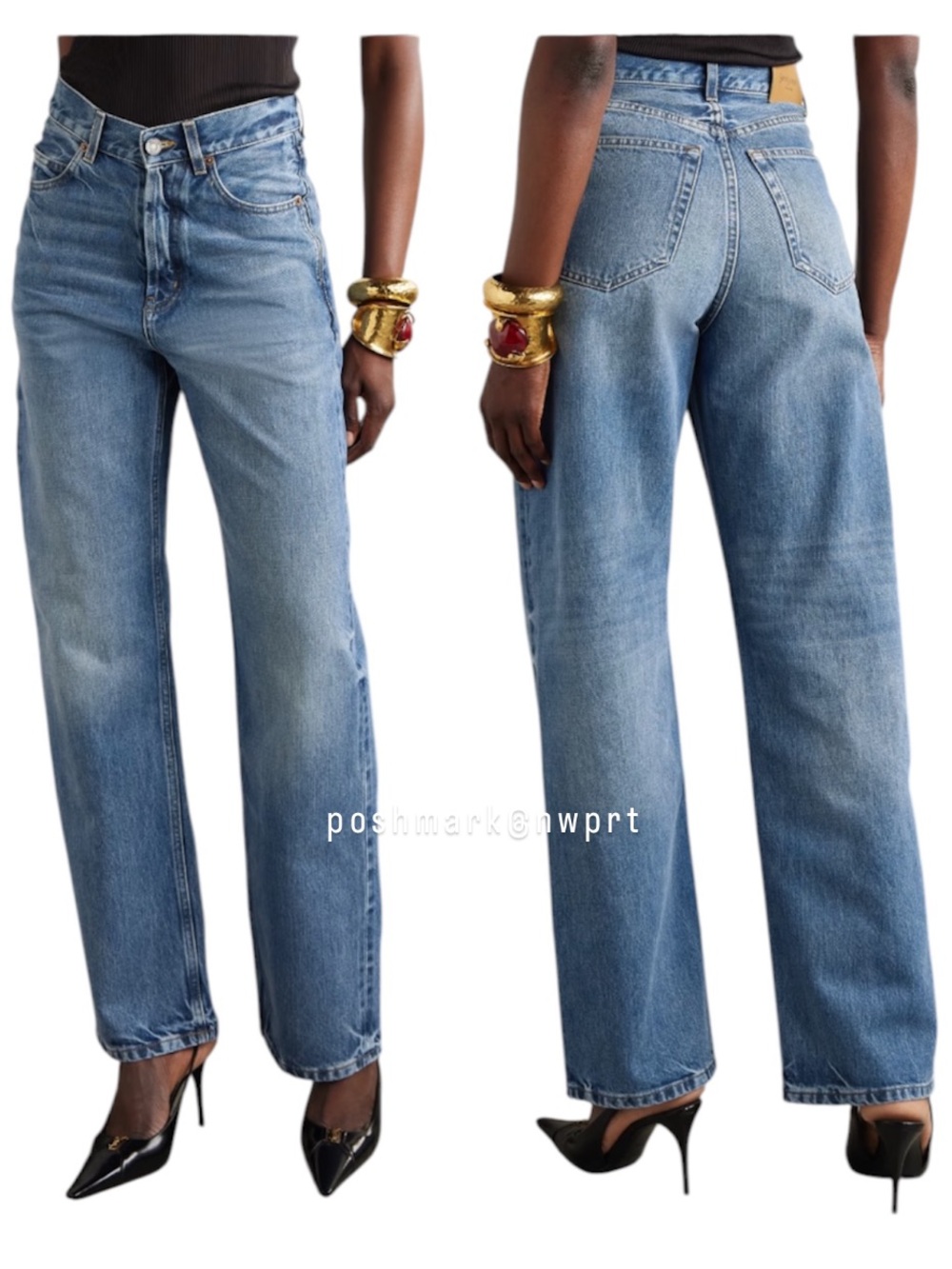 SAINT LAURENT ✨ V-Waist Baggy High Rise Wide Leg Jeans 50’s Blue 24 - Picture 15 of 15